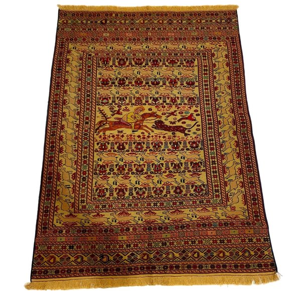 Oriental Beige Red 6x4 Afghan Maliki 100% Handwoven Wool Tapestry Kilim Wall Rug
